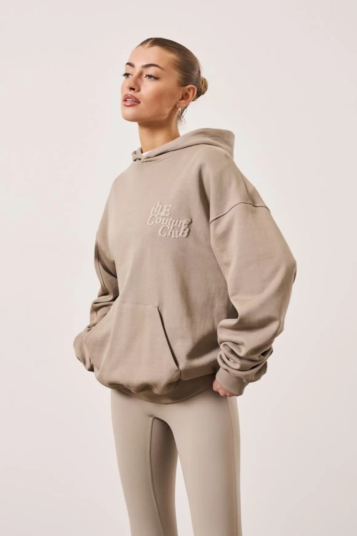 The Couture Club Hoodies>Multi Font Members Only Tonal Hoodie Beige