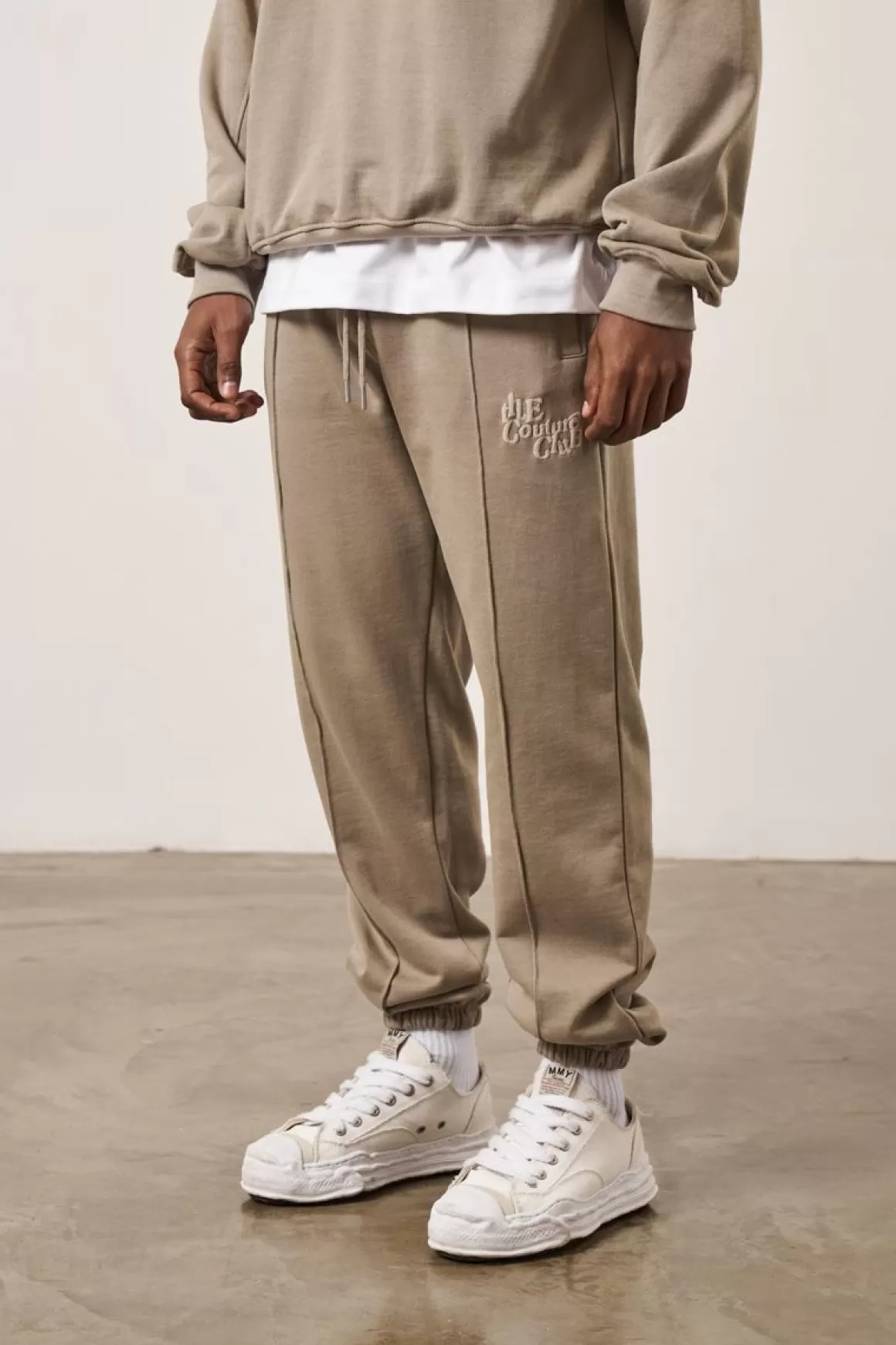 The Couture Club Bottoms>Multi Font Members Only Tonal Joggers Beige