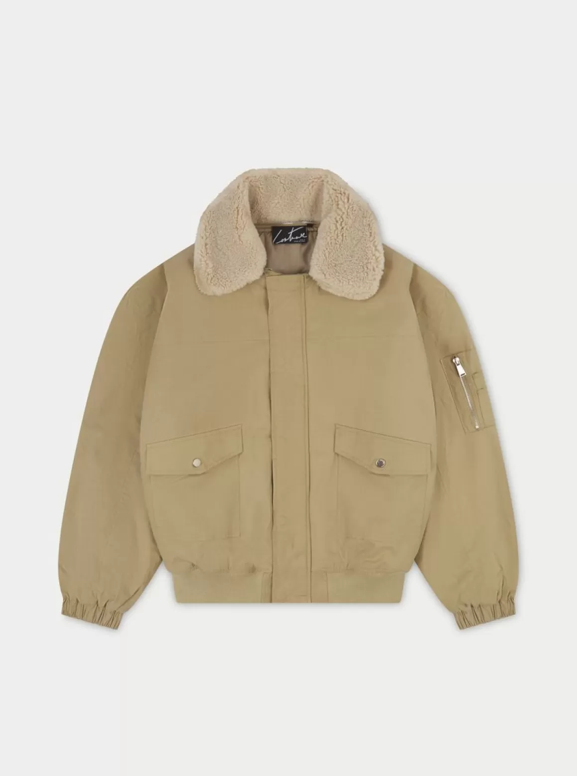 The Couture Club Coats & Jackets>Oversized Borg Detail Bomber Jacket Beige