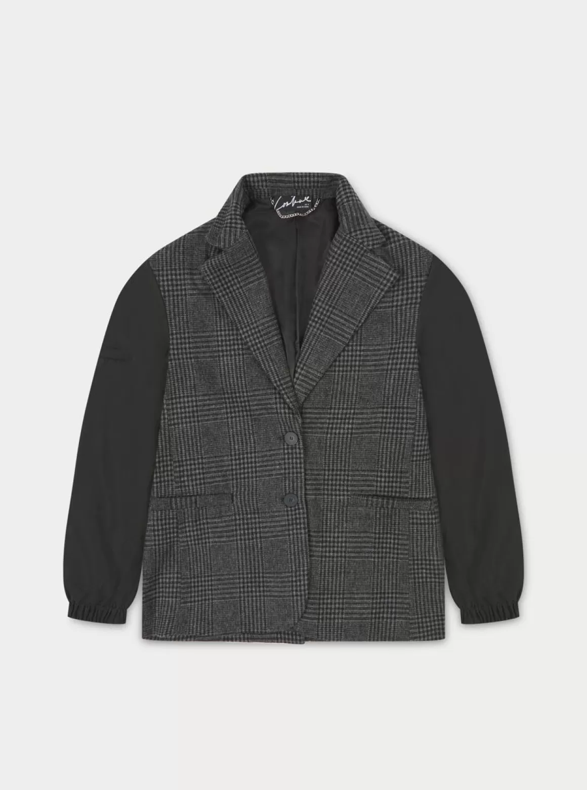 The Couture Club Blazers>Oversized Check Blazer With Nylon Sleeves Black