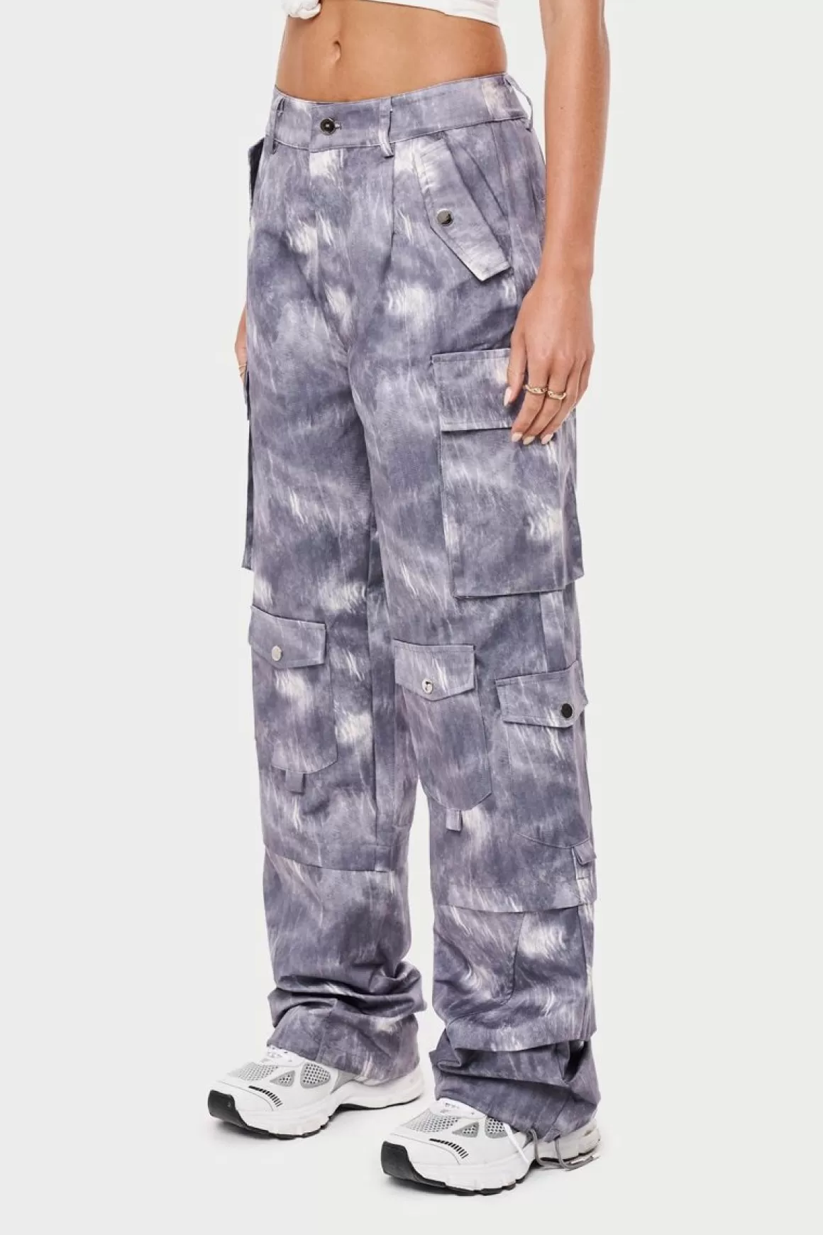 The Couture Club Bottoms>Oversized Tie Hem Cargo Pants Grey