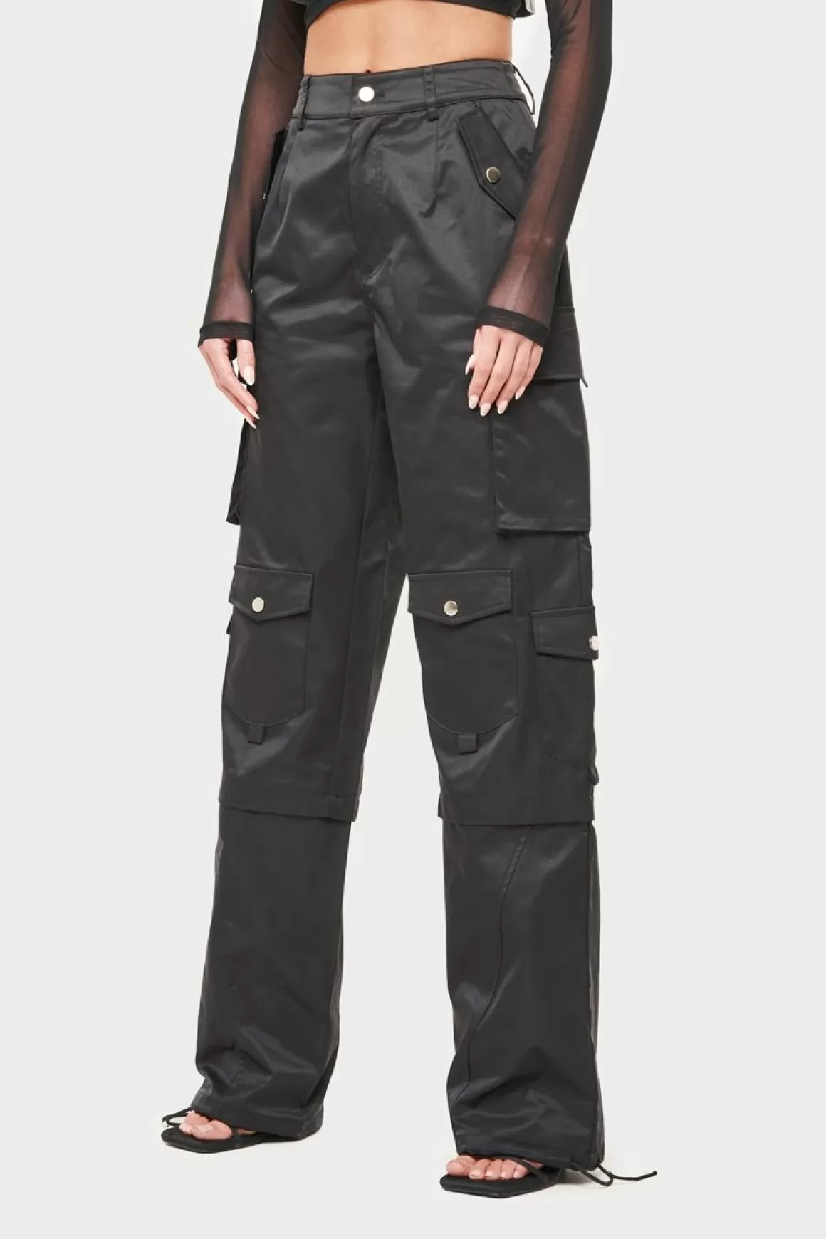 The Couture Club Cargos>Oversized Tie Hem Cargo Pants Black