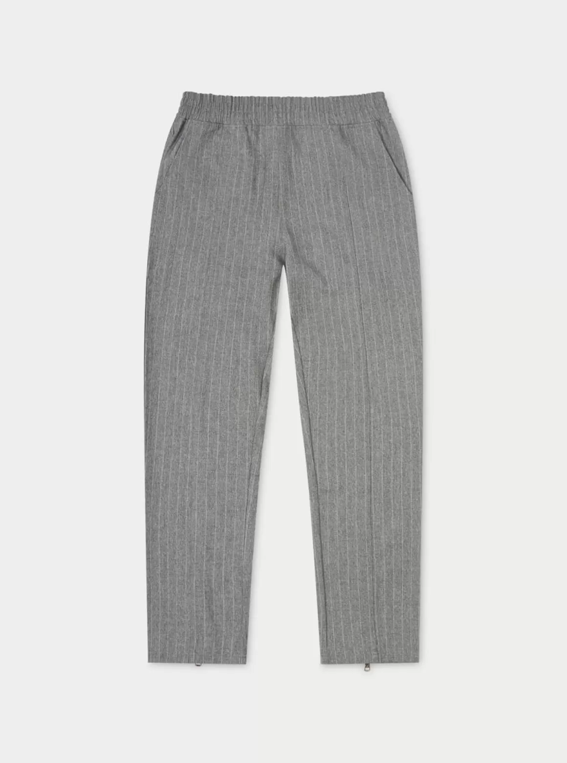 The Couture Club Bottoms>Pinstripe Smart Zip Hem Tailored Trouser Grey