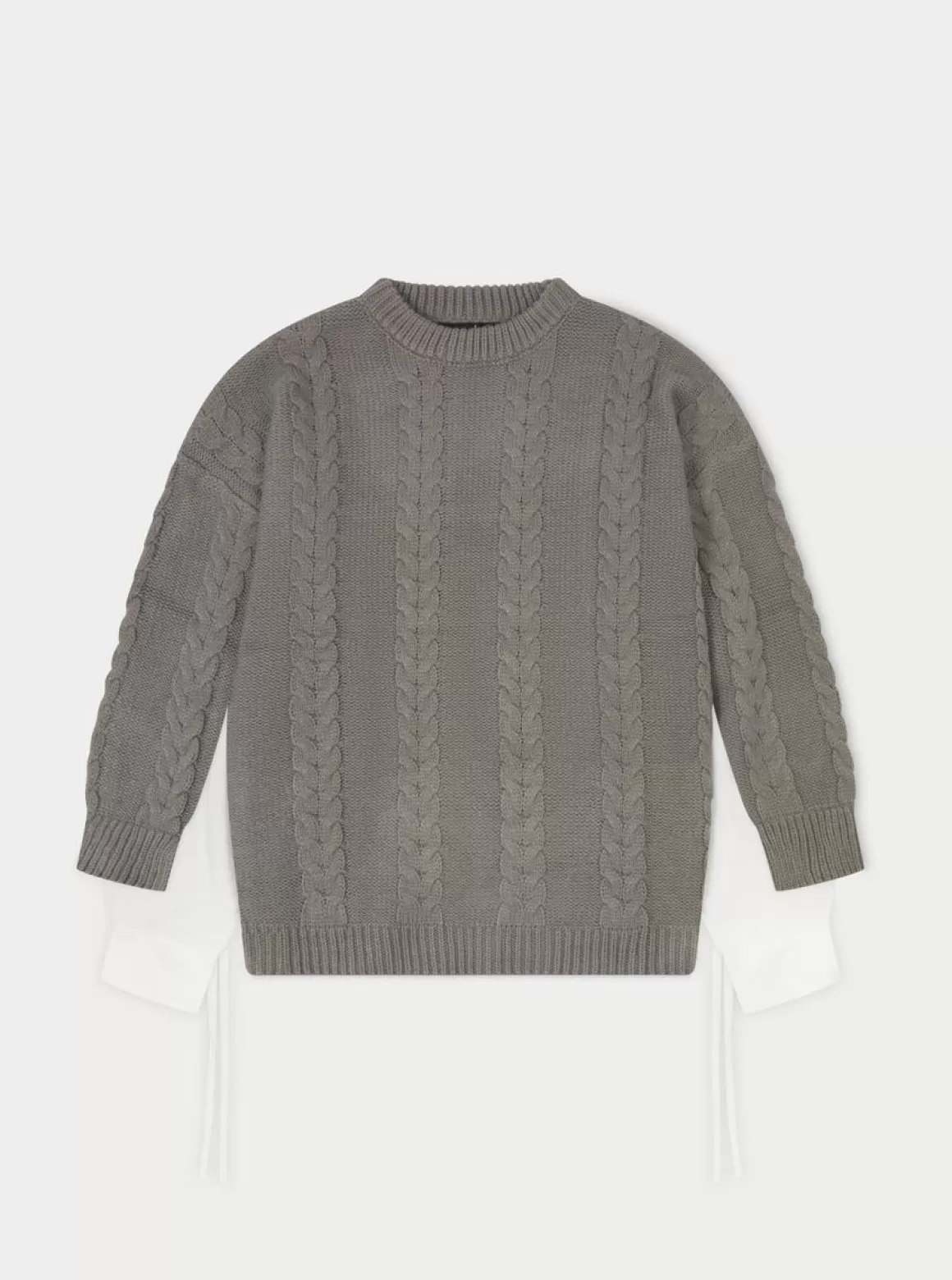 The Couture Club Sweatshirts>Poplin Panel Cable Jumper Dress Grey