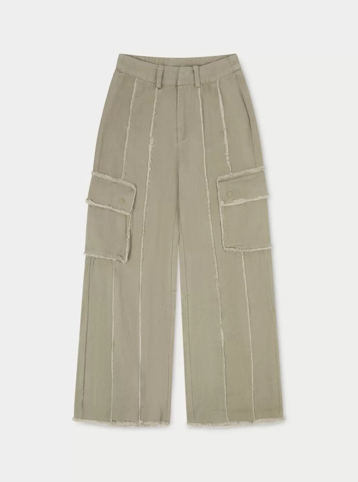 The Couture Club Bottoms>Raw Seam Detail Wide Leg Cargo Beige