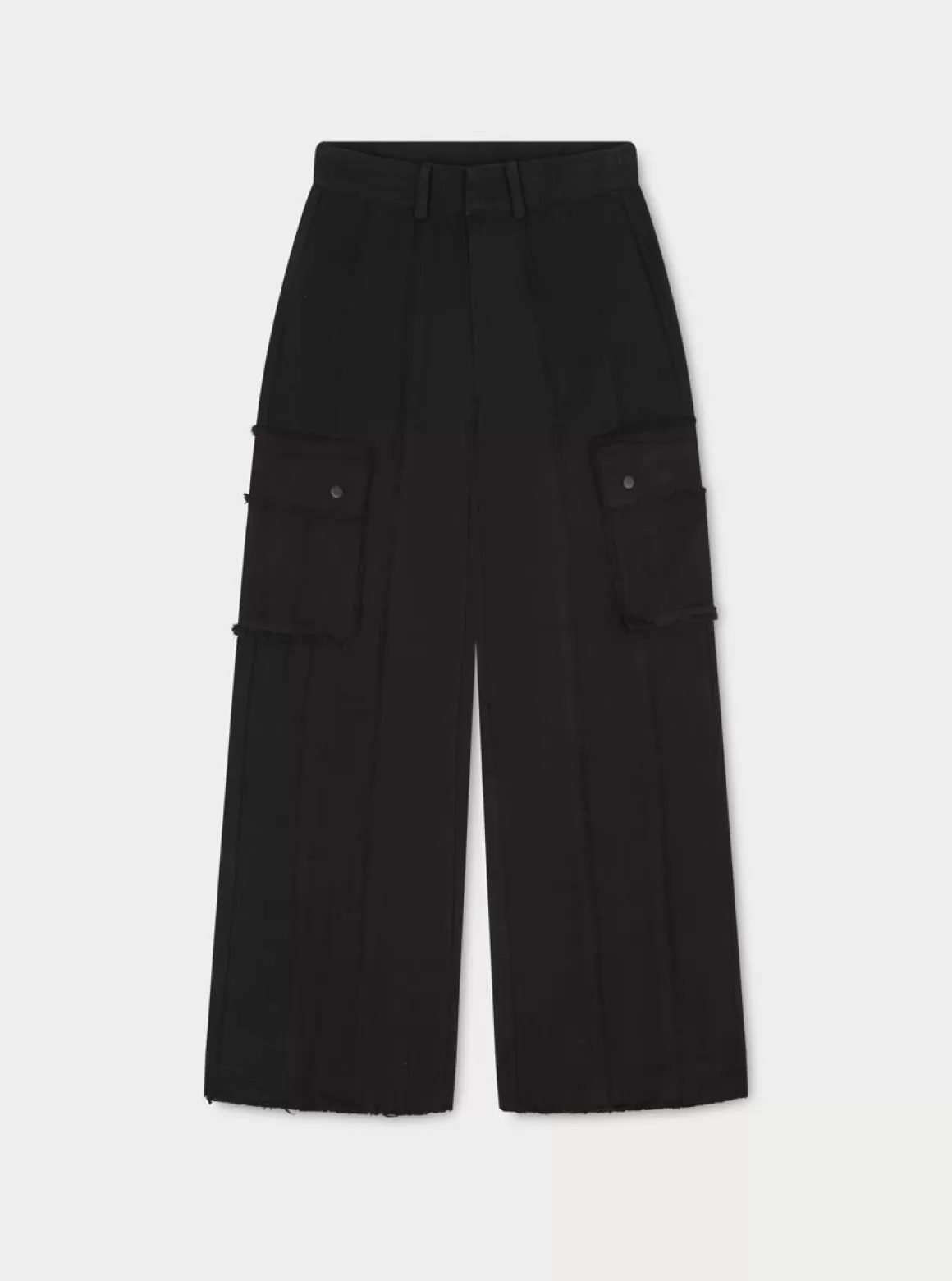 The Couture Club Bottoms>Raw Seam Detail Wide Leg Cargo Black