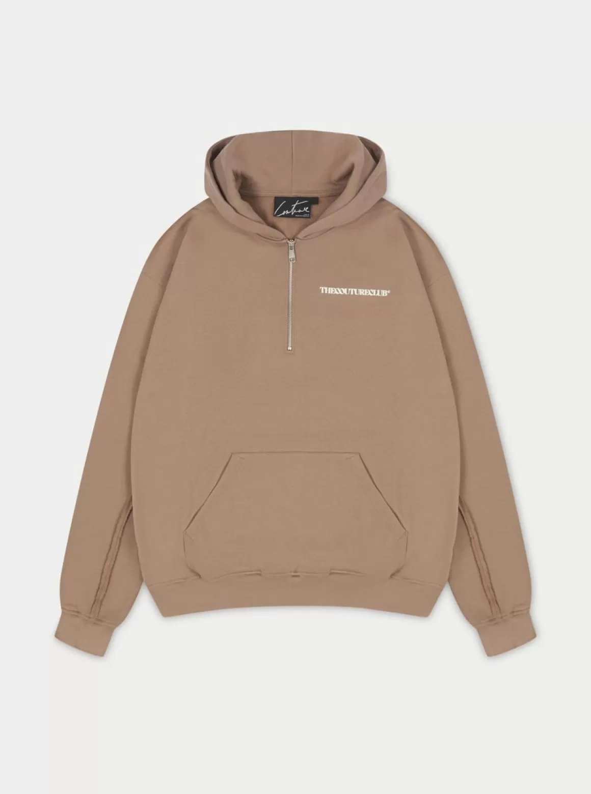 The Couture Club Co Ords & Sets>Raw Seam Quarter Zip Hoodie Mocha