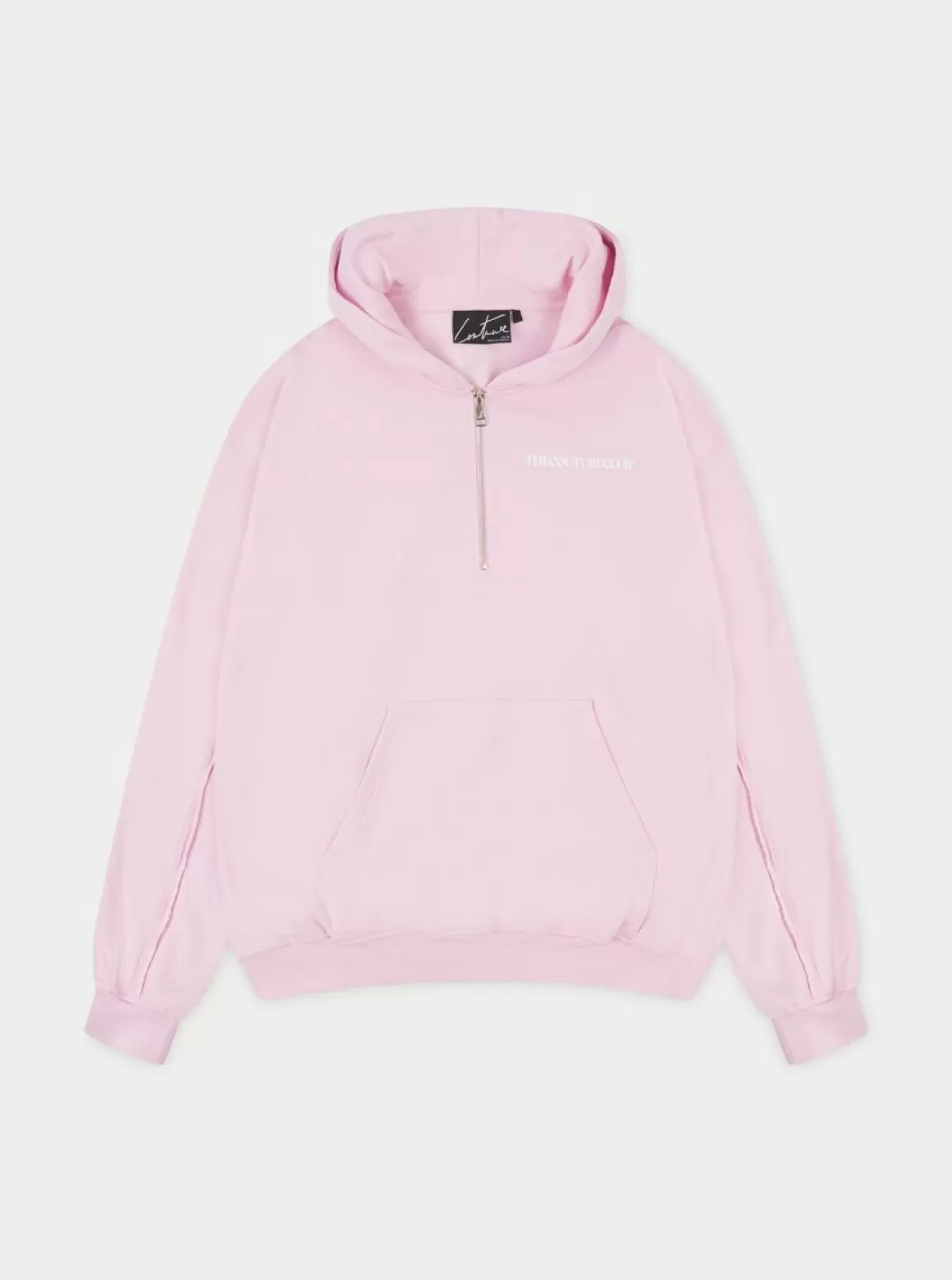 The Couture Club Hoodies>Raw Seam Quarter Zip Hoodie Pink