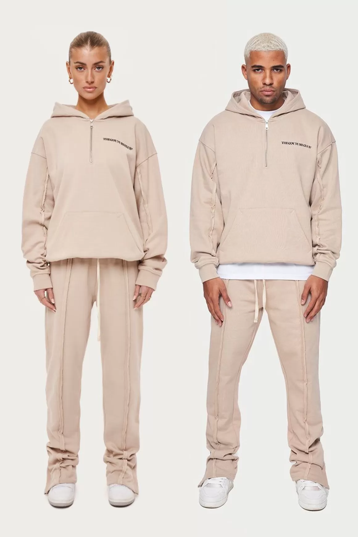 The Couture Club Twinsets>Raw Seam Quarter Zip Hoodie Beige