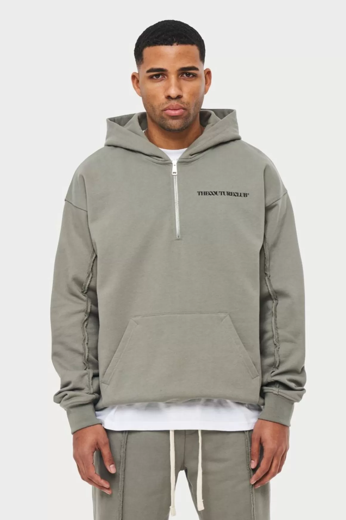 The Couture Club Hoodies>Raw Seam Quarter Zip Hoodie Darksage