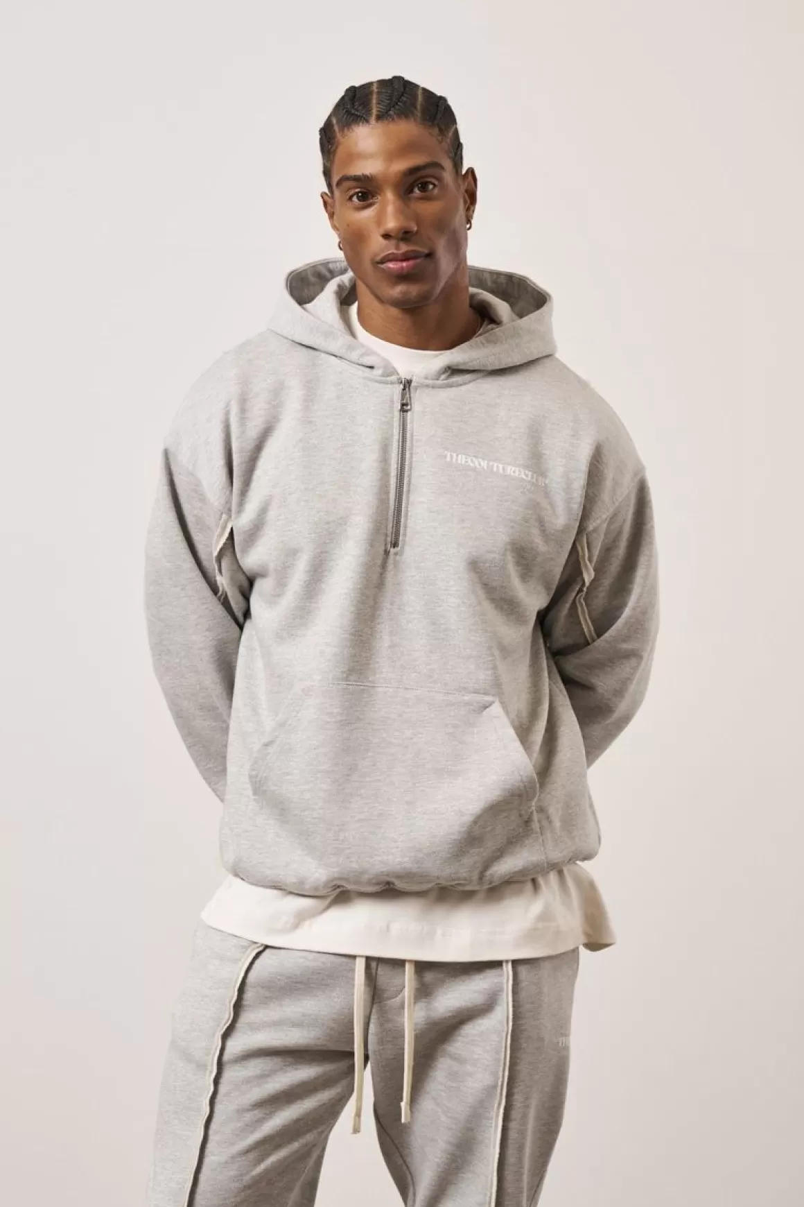 The Couture Club Hoodies>Raw Seam Quarter Zip Hoodie Greymarl