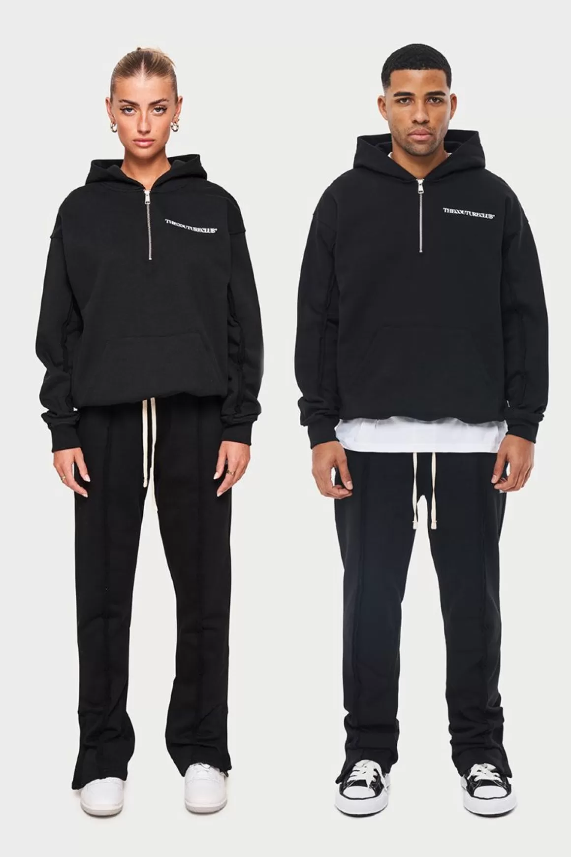 The Couture Club Co Ords & Sets>Raw Seam Quarter Zip Hoodie Black