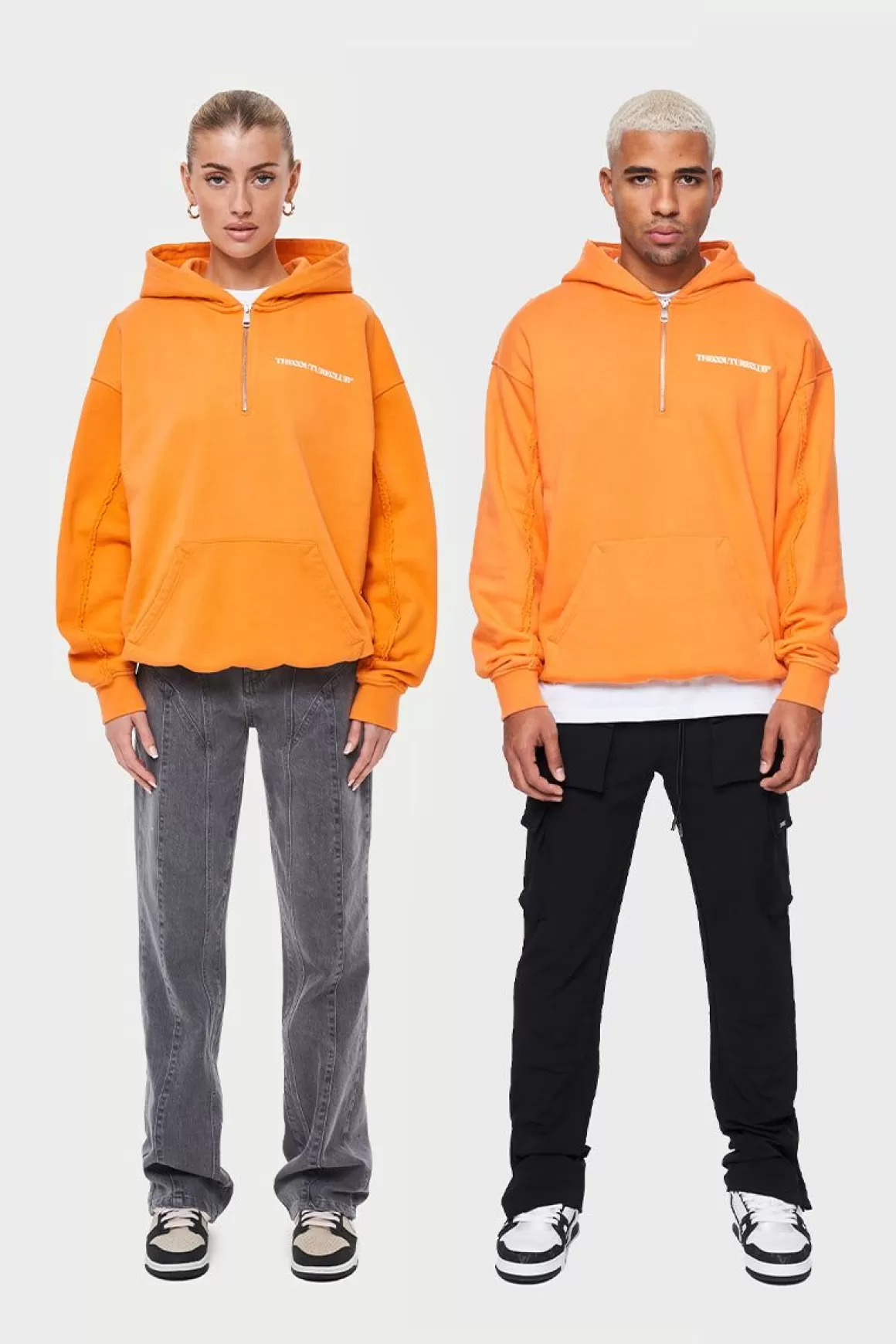 The Couture Club Hoodies>Raw Seam Quarter Zip Hoodie Orange