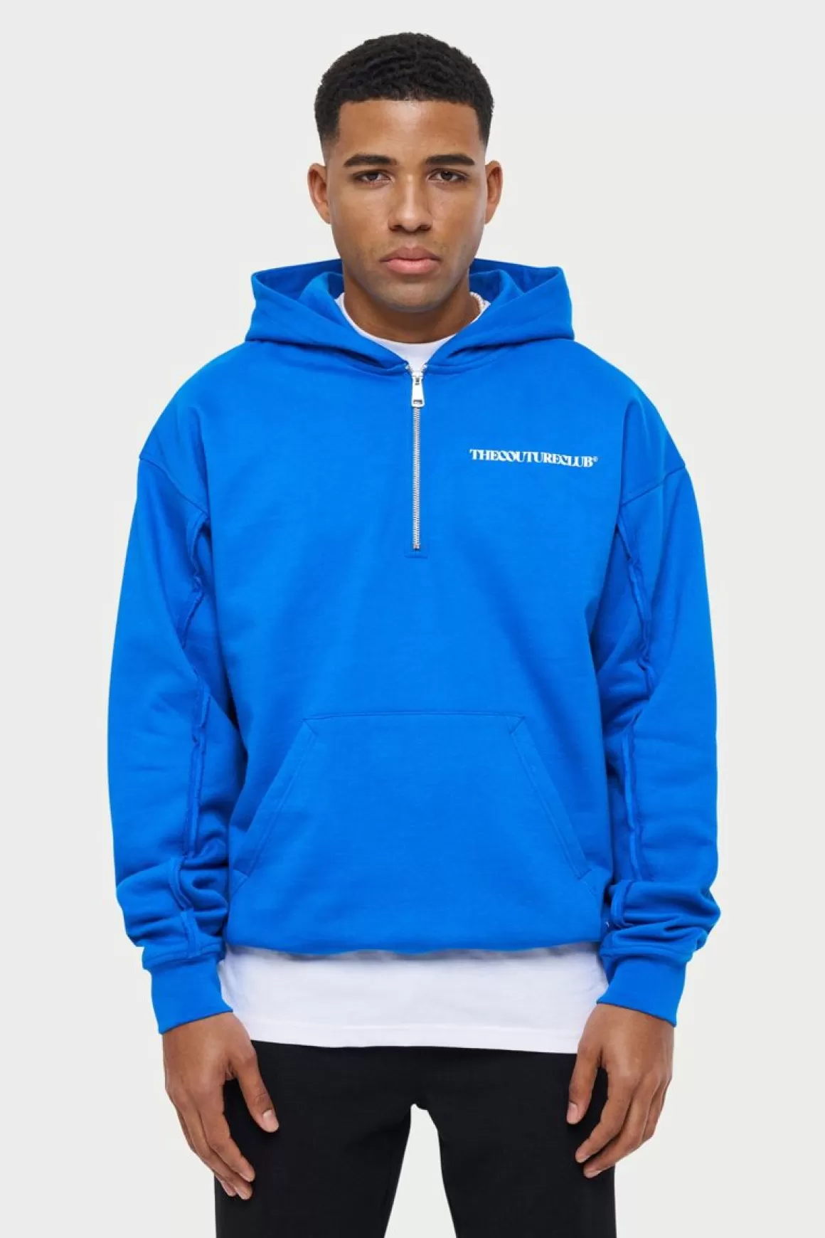 The Couture Club Hoodies>Raw Seam Quarter Zip Hoodie Cobalt