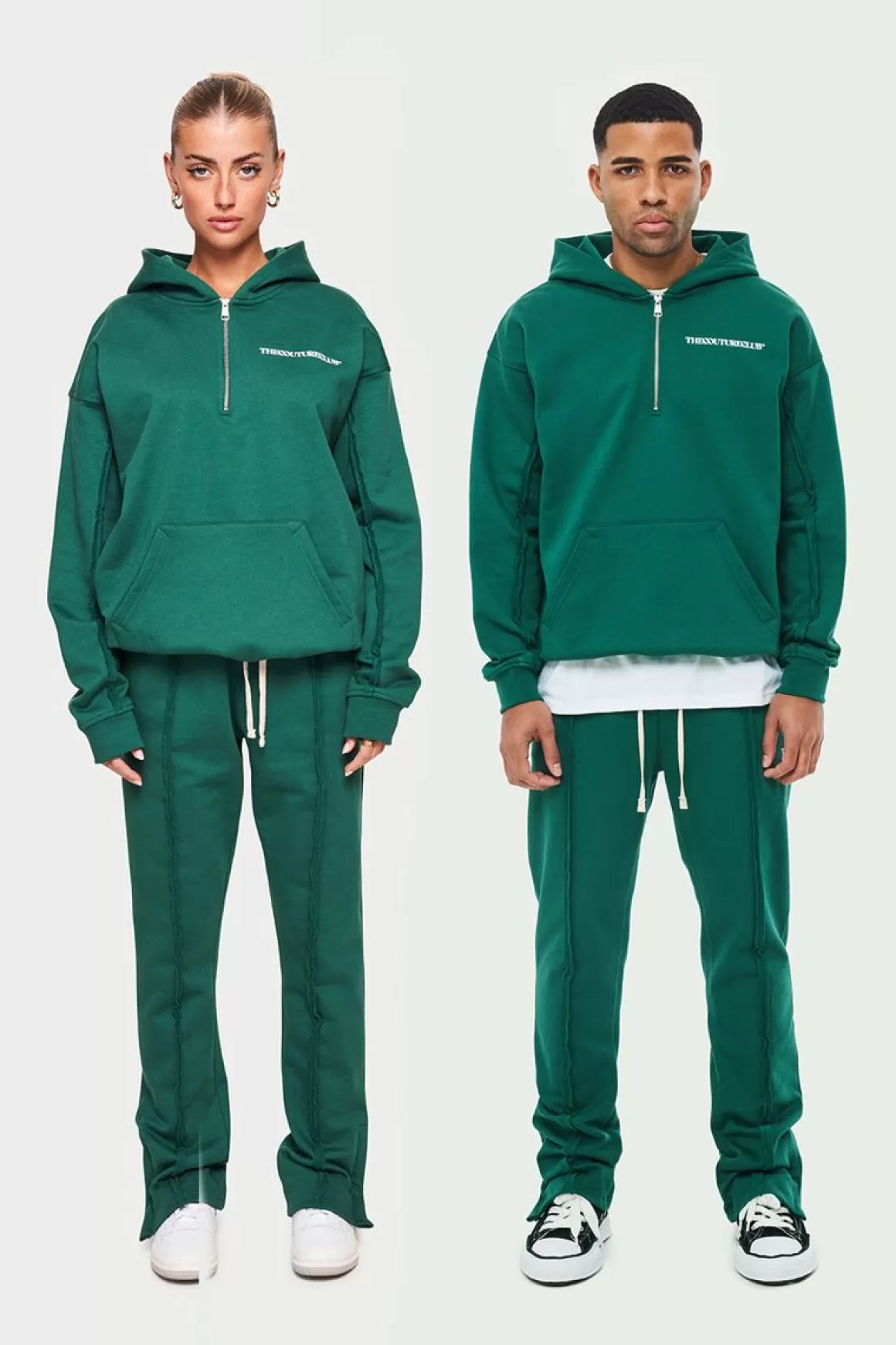 The Couture Club Hoodies>Raw Seam Quarter Zip Hoodie Forestgreen