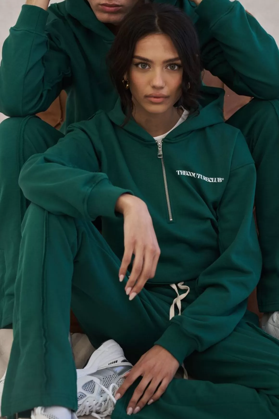 The Couture Club Hoodies>Raw Seam Quarter Zip Hoodie Forestgreen