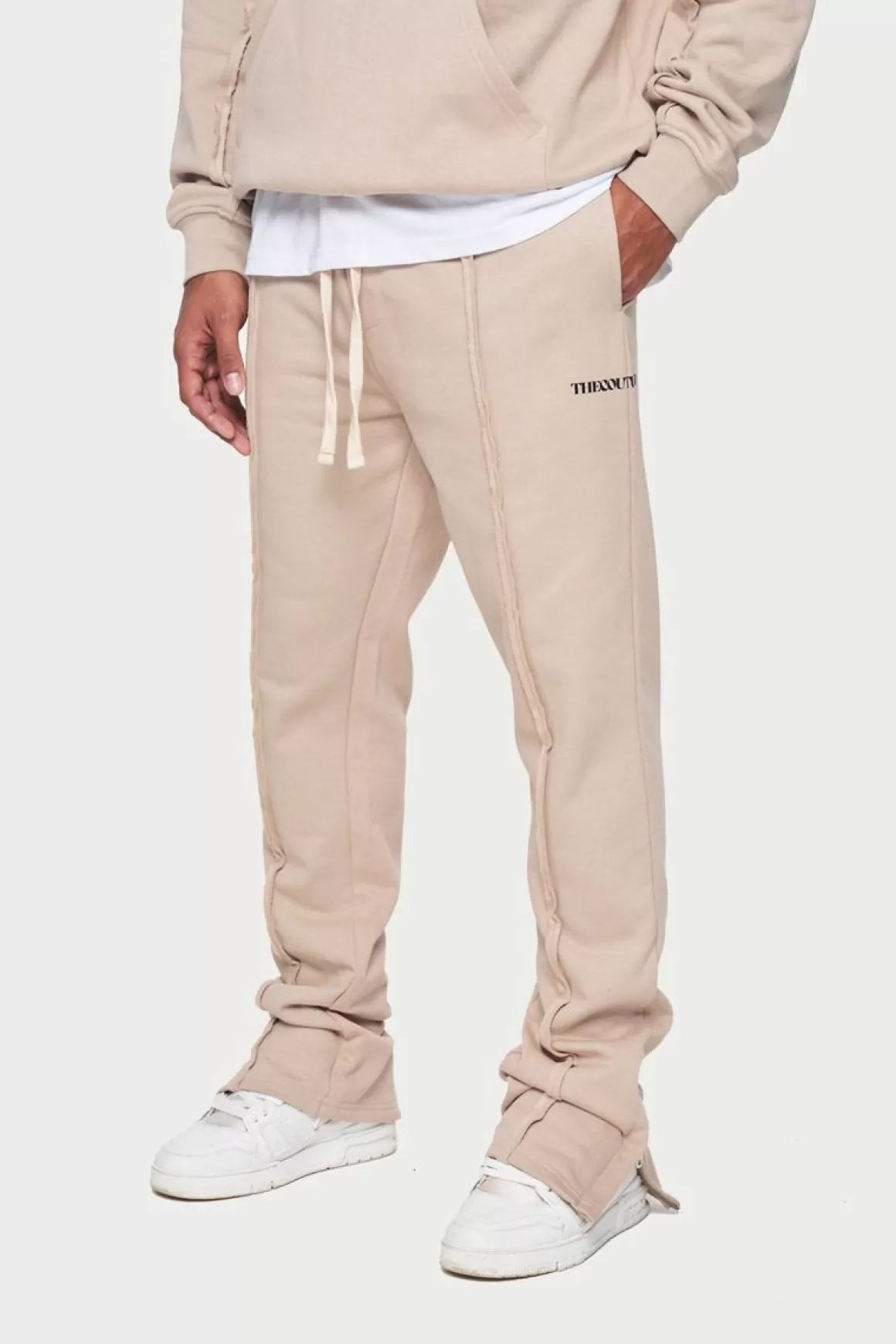 The Couture Club Twinsets>Raw Seam Straight Leg Joggers Beige