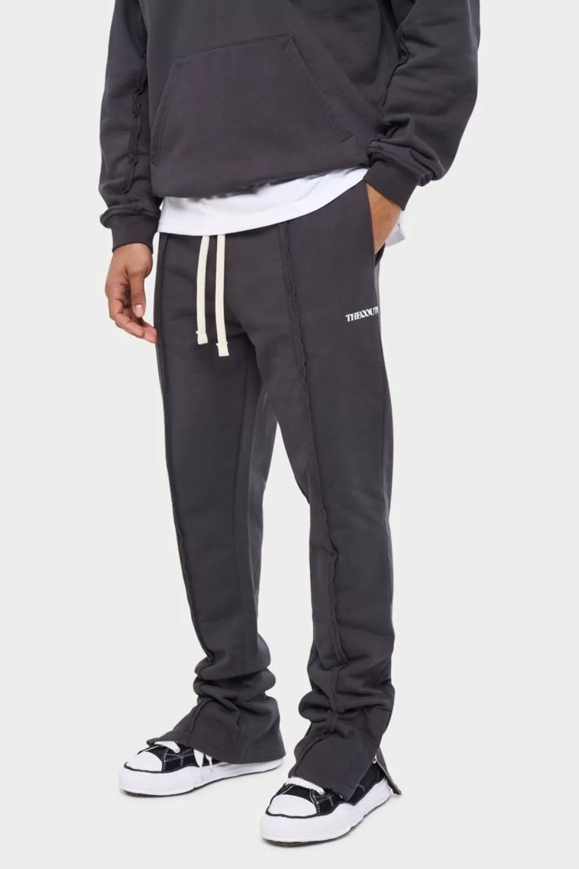 The Couture Club Bottoms>Raw Seam Straight Leg Joggers Charcoal