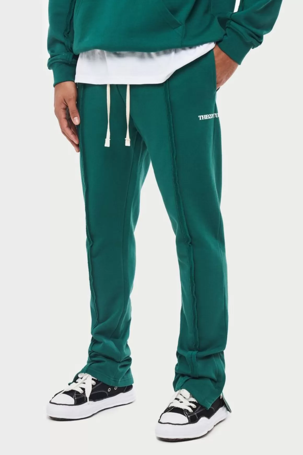 The Couture Club Bottoms>Raw Seam Straight Leg Joggers Forestgreen