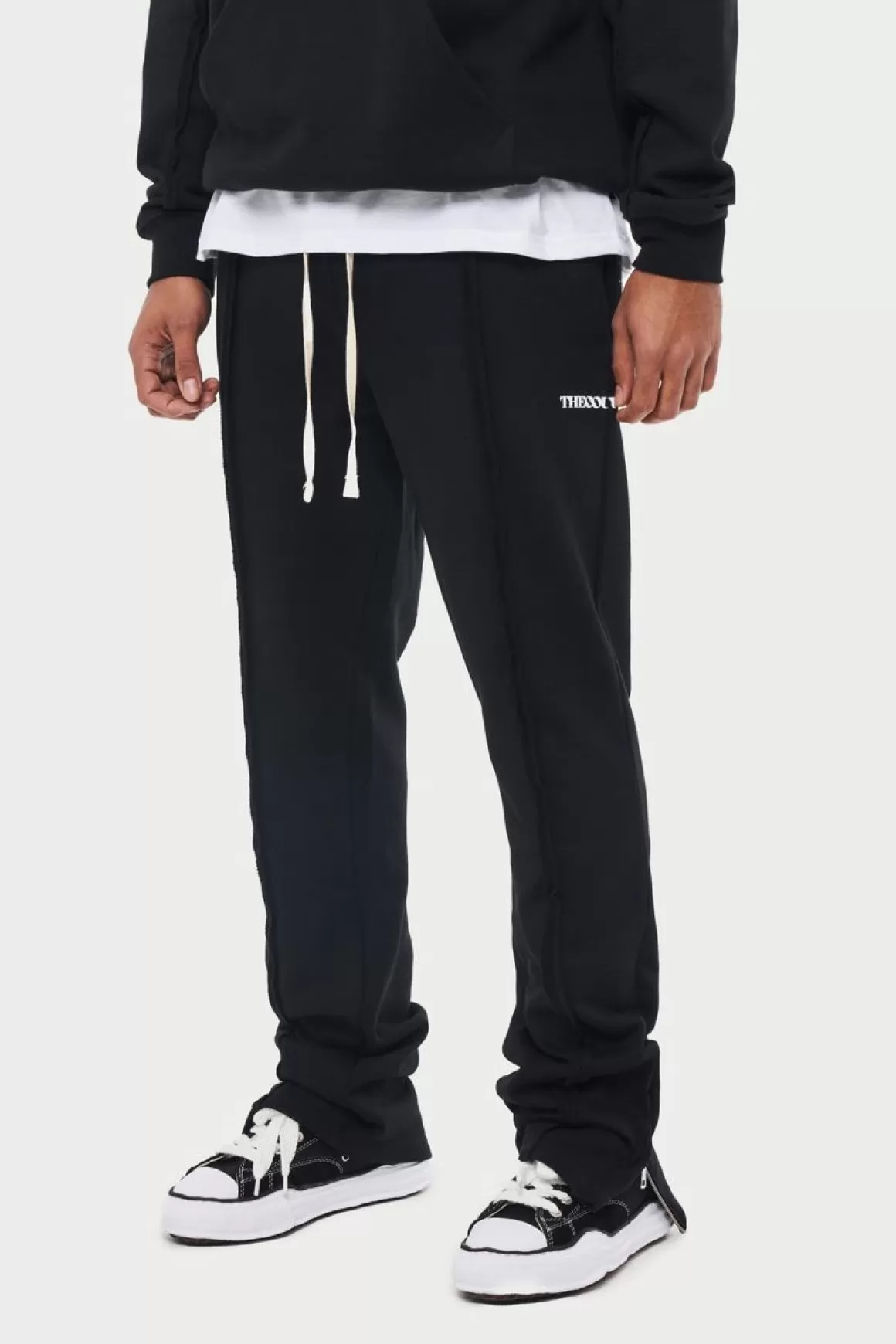 The Couture Club Bottoms>Raw Seam Straight Leg Joggers Black