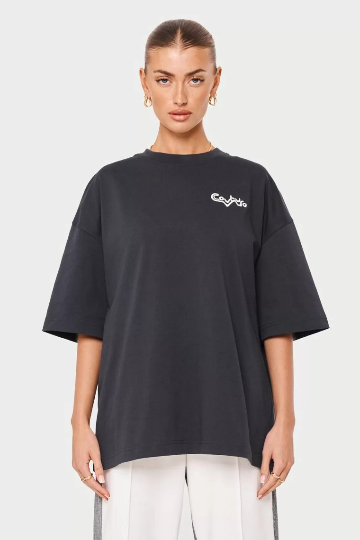 The Couture Club T-Shirts>Repeat Abstract Oversized T-Shirt Charcoal