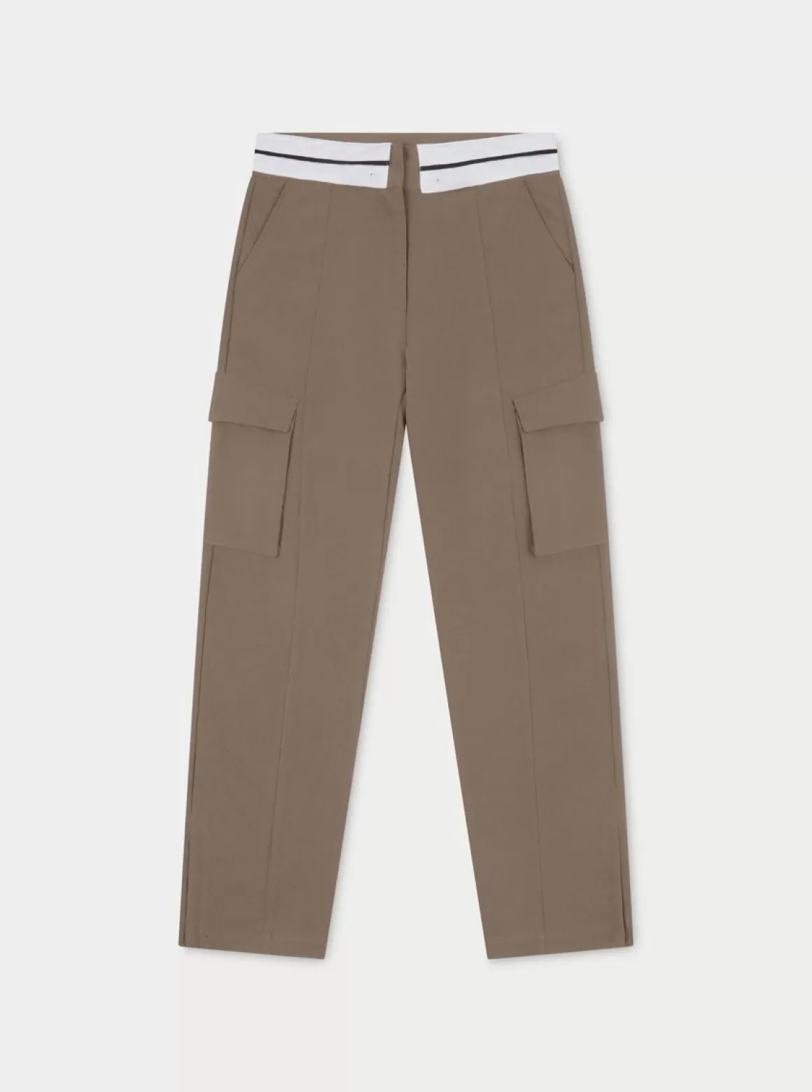 The Couture Club Cargos>Reverse Waistband Smart Cargo Trouser Beige