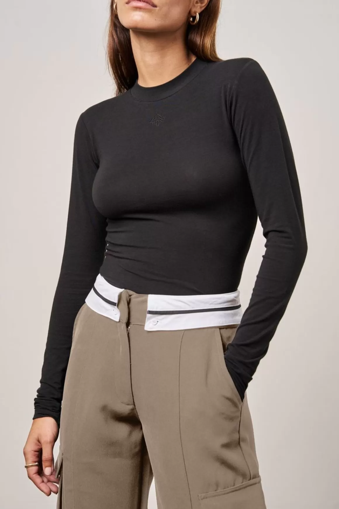 The Couture Club Bottoms>Reverse Waistband Smart Cargo Trouser Beige