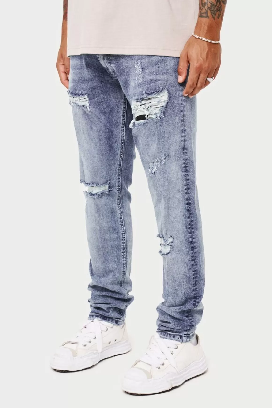 The Couture Club Bottoms>Rip And Repair Stacked Jeans Bluewash