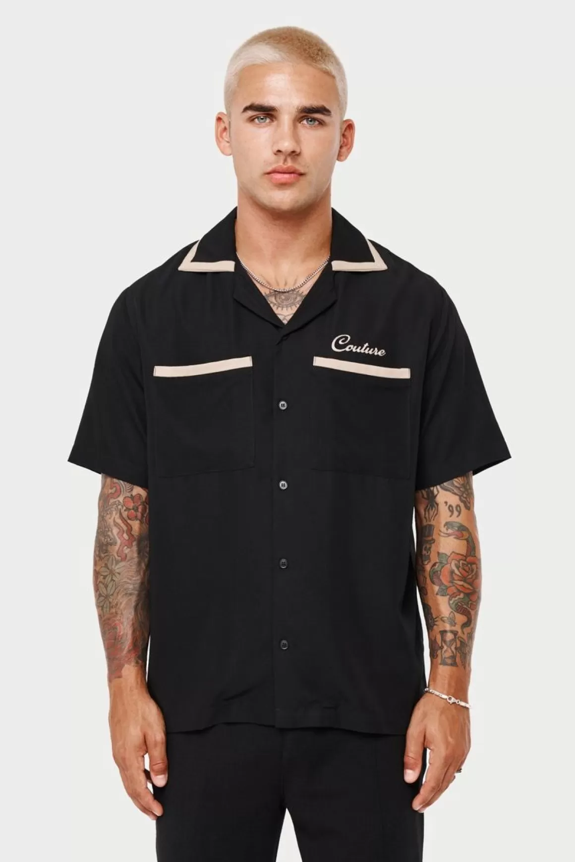 The Couture Club Shirts>Script Bowling Shirt Black