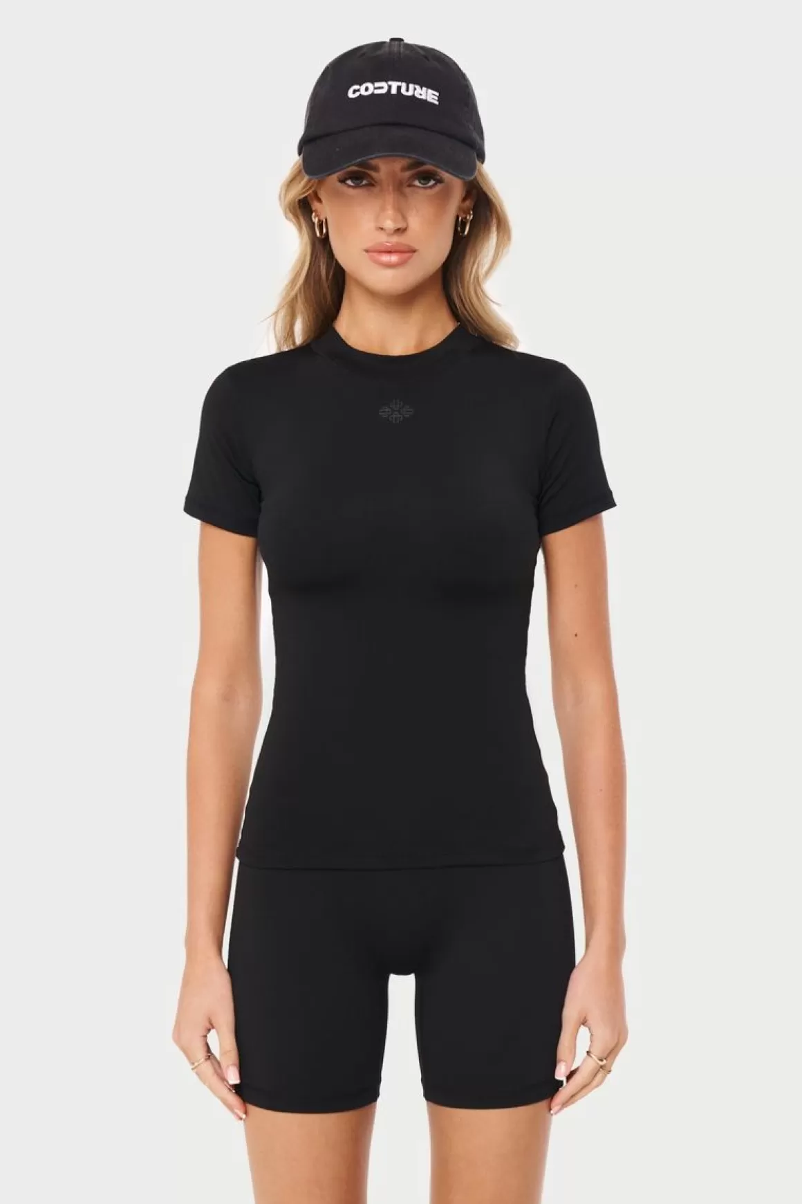 The Couture Club Tops>Sculpting Stretch Emblem Baby Tee Black