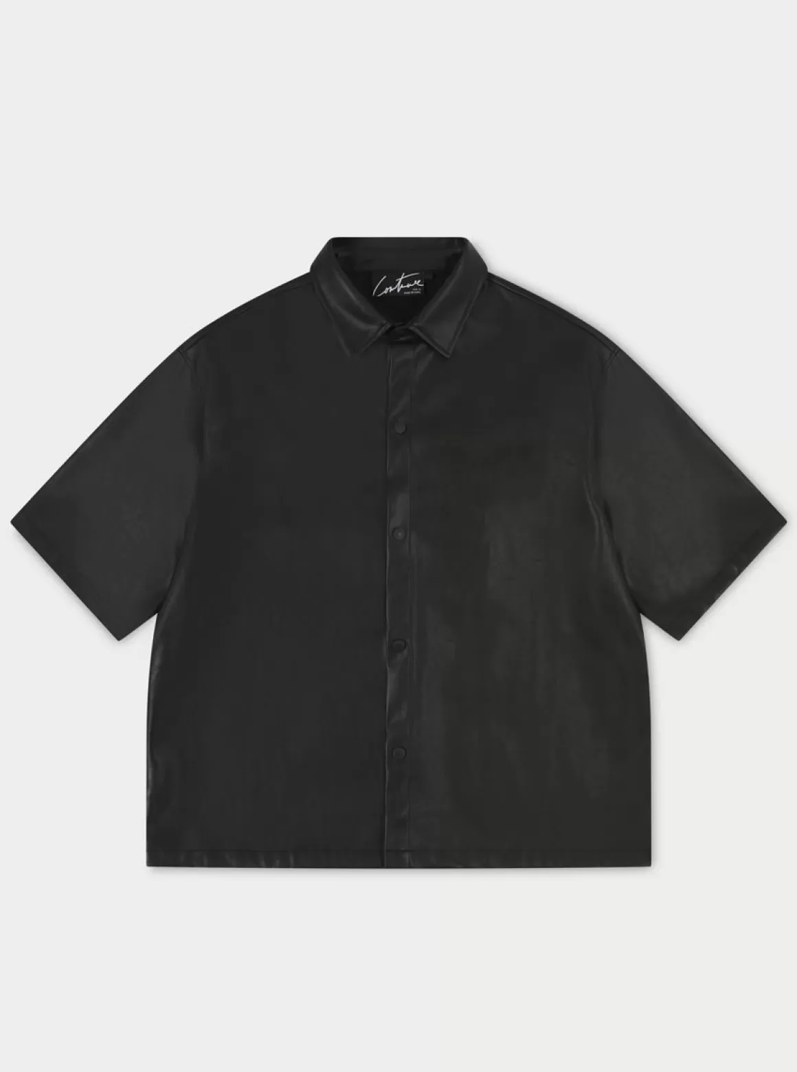 The Couture Club Shirts>Short Sleeve Boxy Leather Shirt Black