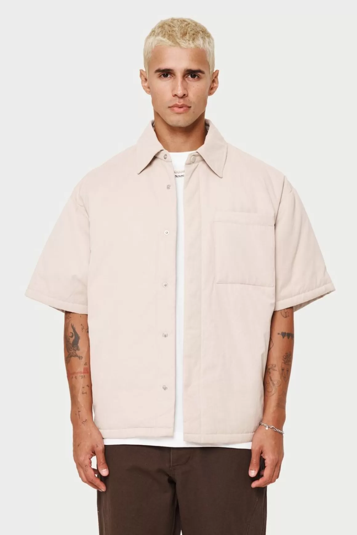 The Couture Club Shirts>Short Sleeve Padded Shirt Offwhite