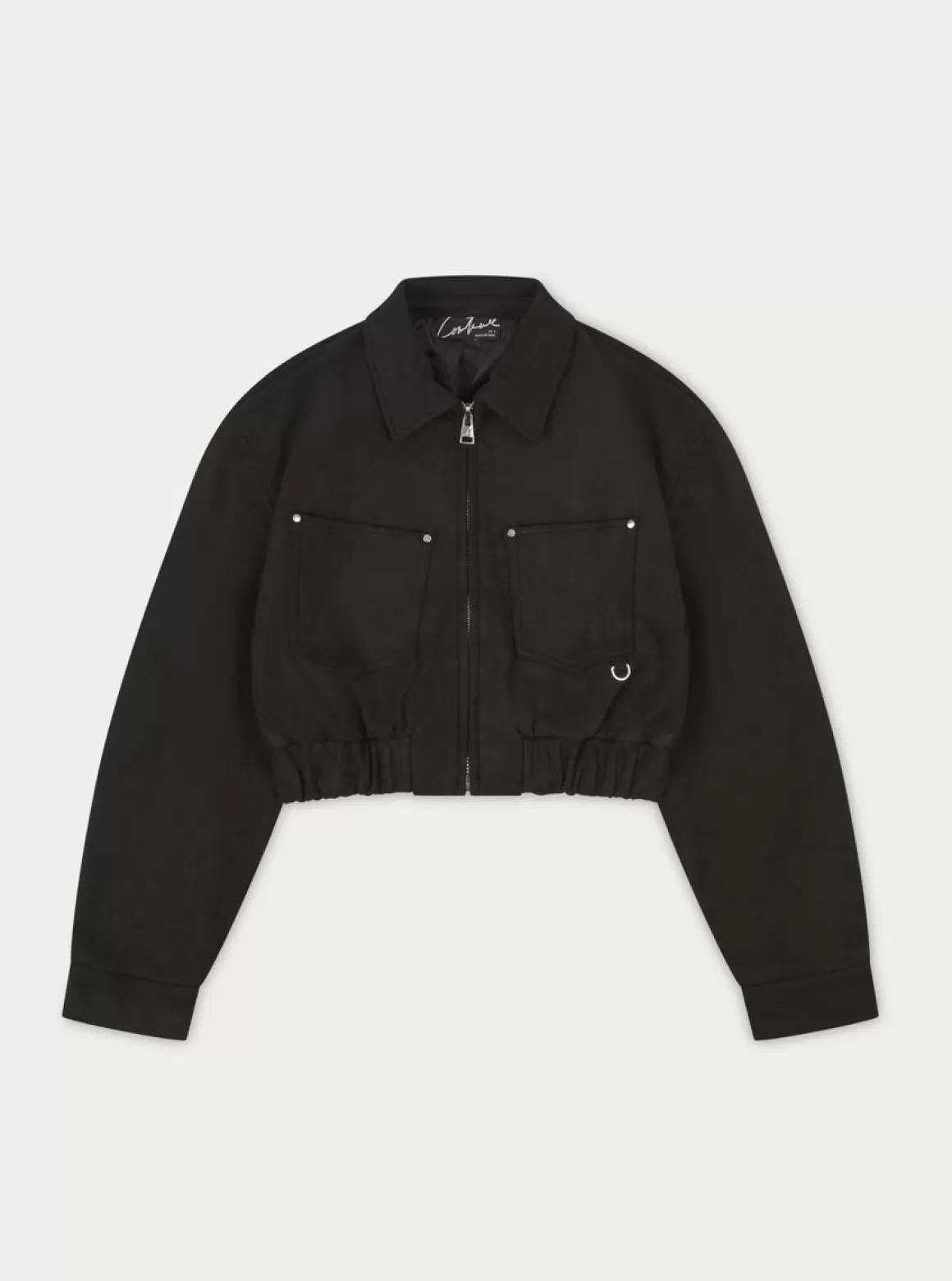 The Couture Club Coats & Jackets>Suede Cropped Carpenter Bomber Jacket Black