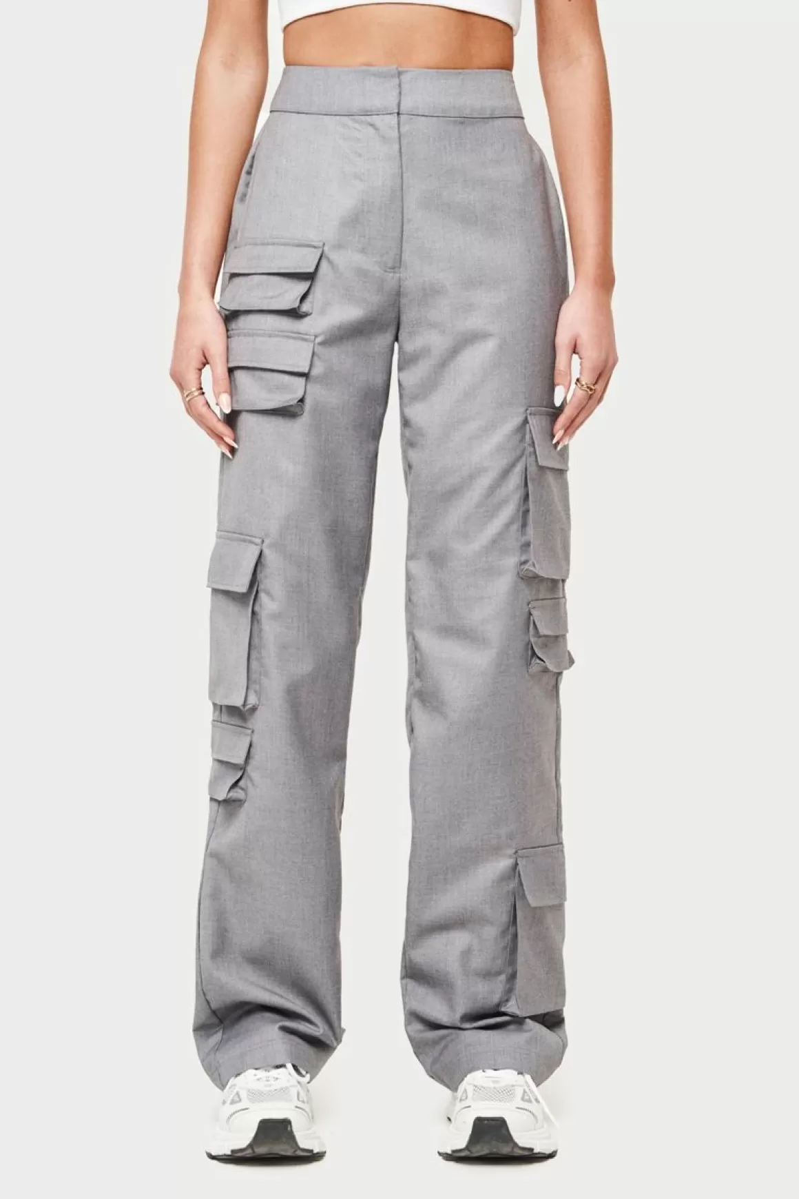 The Couture Club Cargos>Tailored Multi Pocket Cargo Trouser Grey