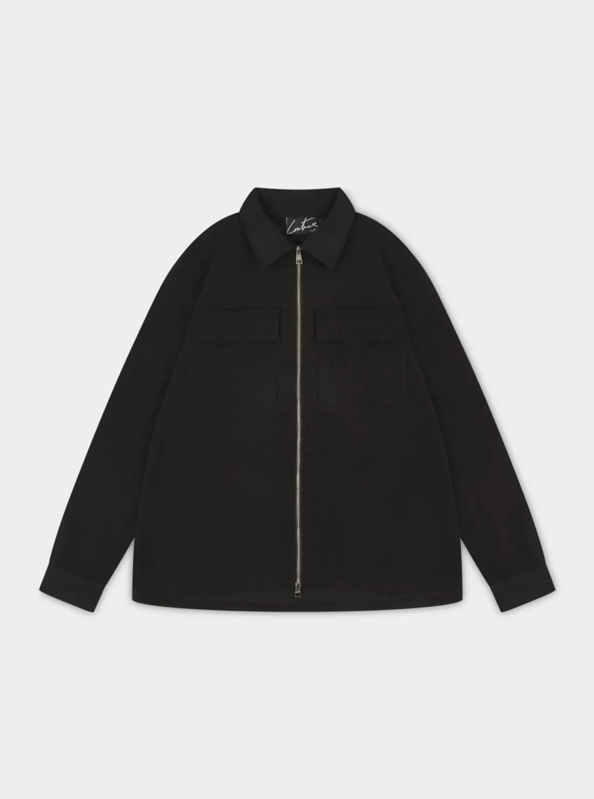 The Couture Club Shirts>Technical Rib Zip Through Shacket Black