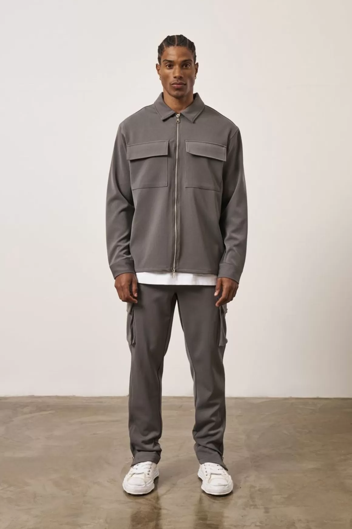 The Couture Club Shirts>Technical Rib Zip Through Shacket Charcoal