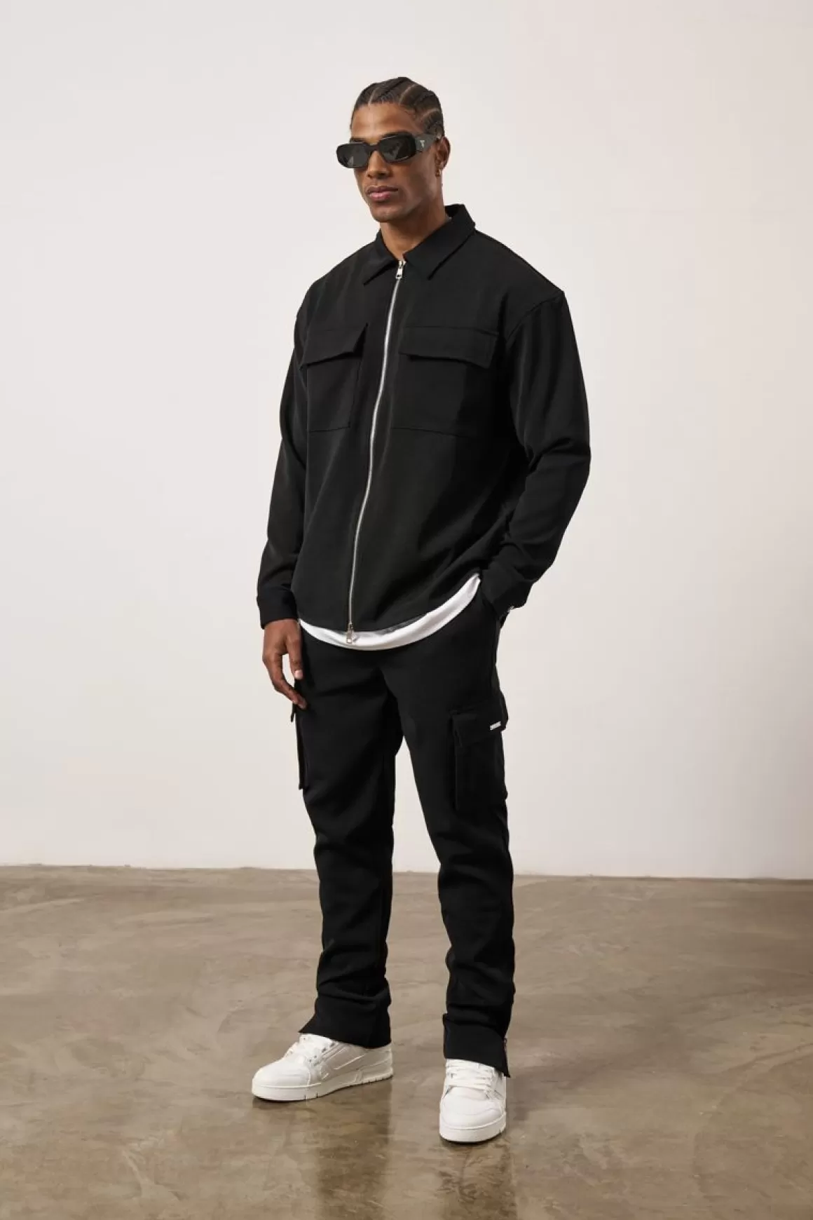 The Couture Club Twinsets>Technical Rib Zip Through Shacket Black