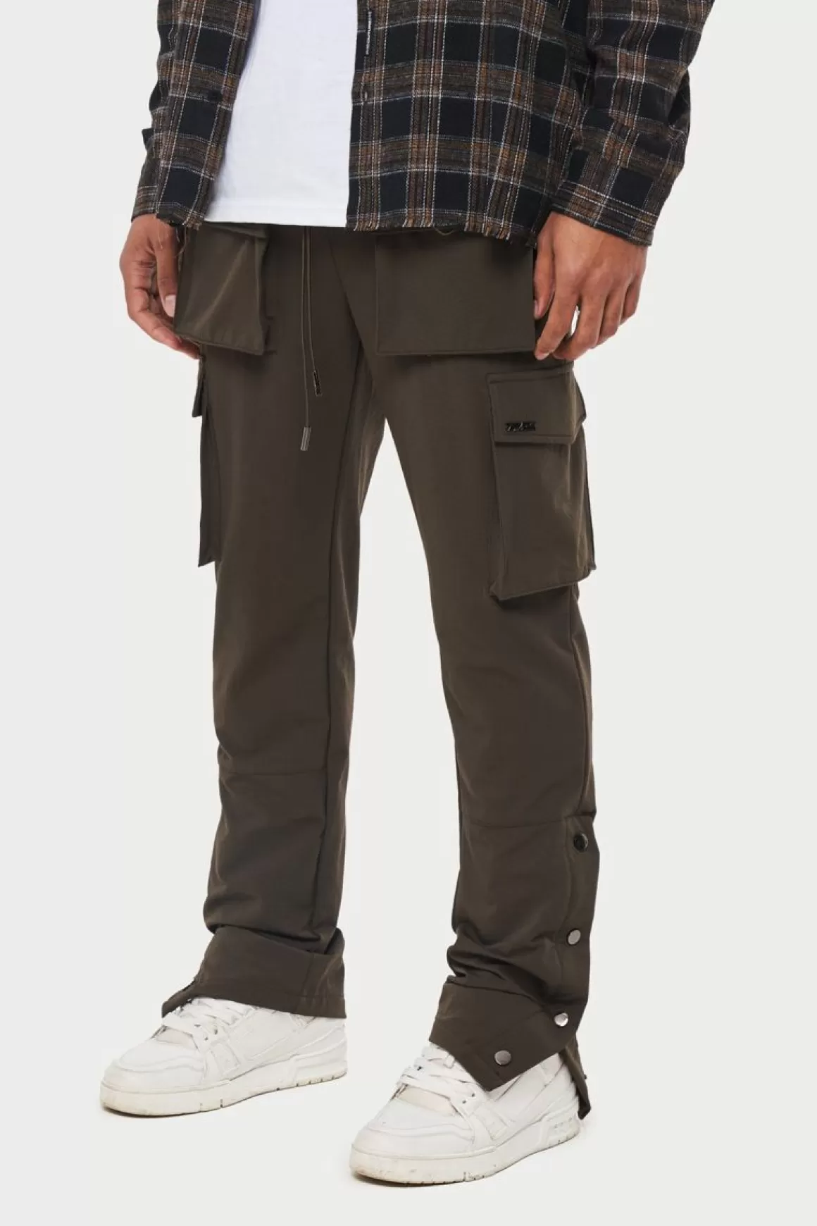 The Couture Club Cargo Pants>Technical Stretch Popper Detail Cargo Pants Mocha