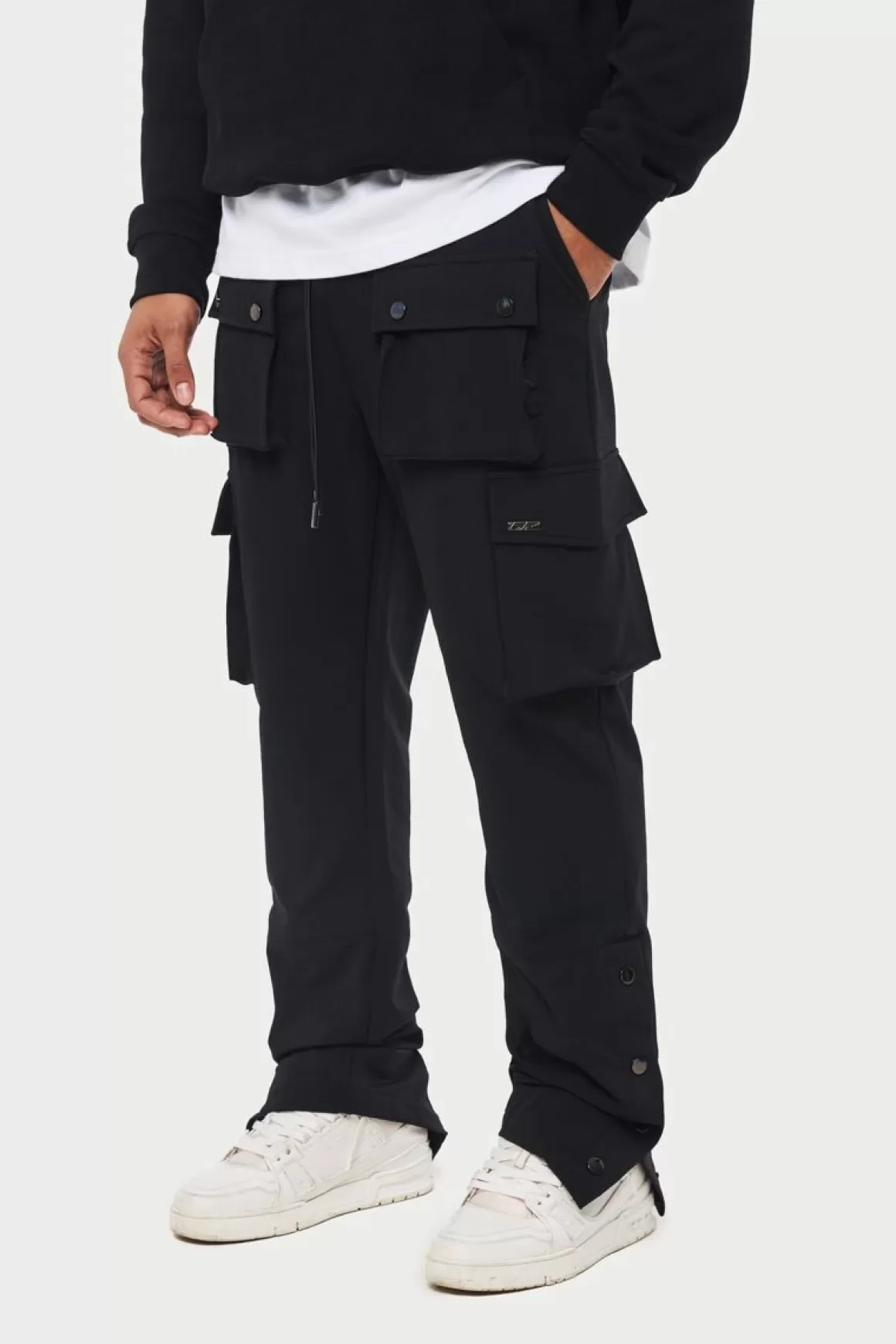 The Couture Club Cargo Pants>Technical Stretch Popper Detail Cargo Pants Black