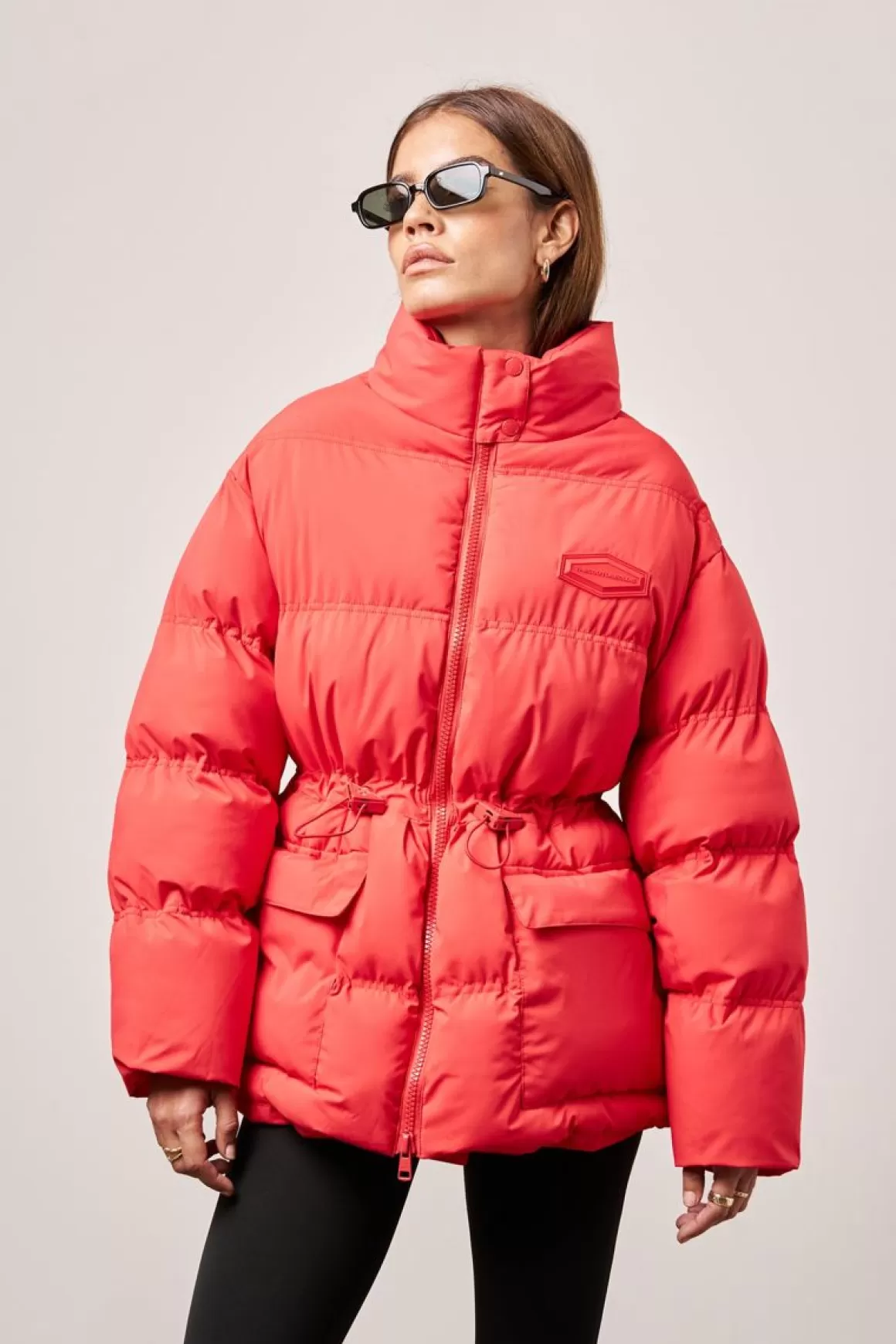 The Couture Club Coats & Jackets>Tie Waist Pleated Puffer Coat Red